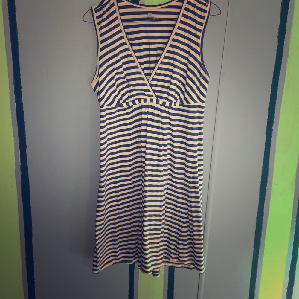 Blue and white striped summer dress